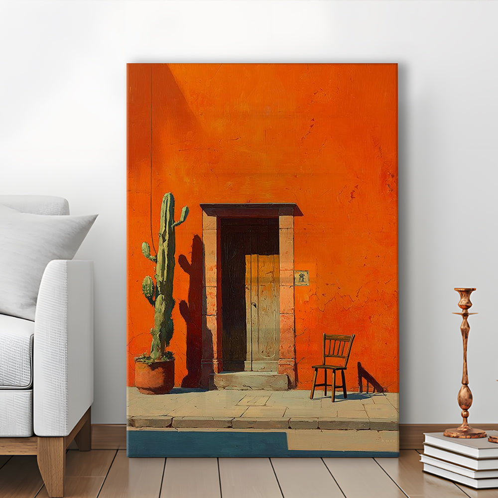 Mexican Wall Art Print, Cactus And Chair, Desert Boho Home Decor For Living Room, Cactus, Canvas Print, Canvas Decor