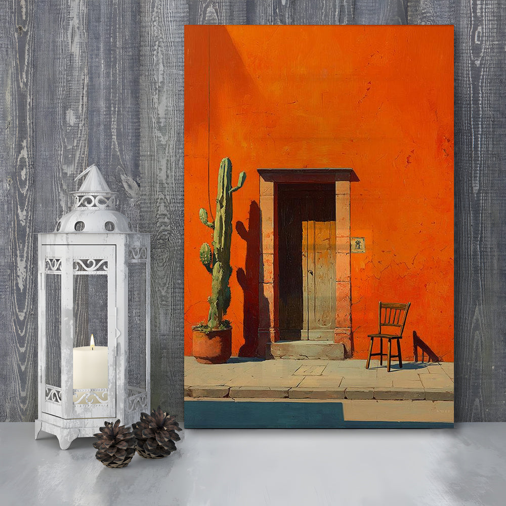 Mexican Wall Art Print, Cactus And Chair, Desert Boho Home Decor For Living Room, Cactus, Canvas Print, Canvas Decor