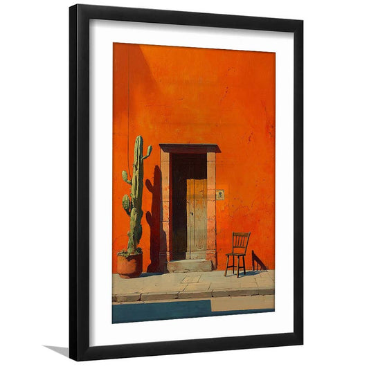 Mexican Wall Art Print, Cactus And Chair, Desert Boho Home Decor For Living Room, Cactus, Framed Art Print, White Border