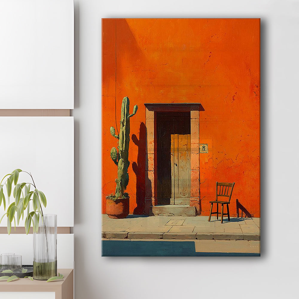 Mexican Wall Art Print, Cactus And Chair, Desert Boho Home Decor For Living Room, Cactus, Canvas Print, Canvas Decor