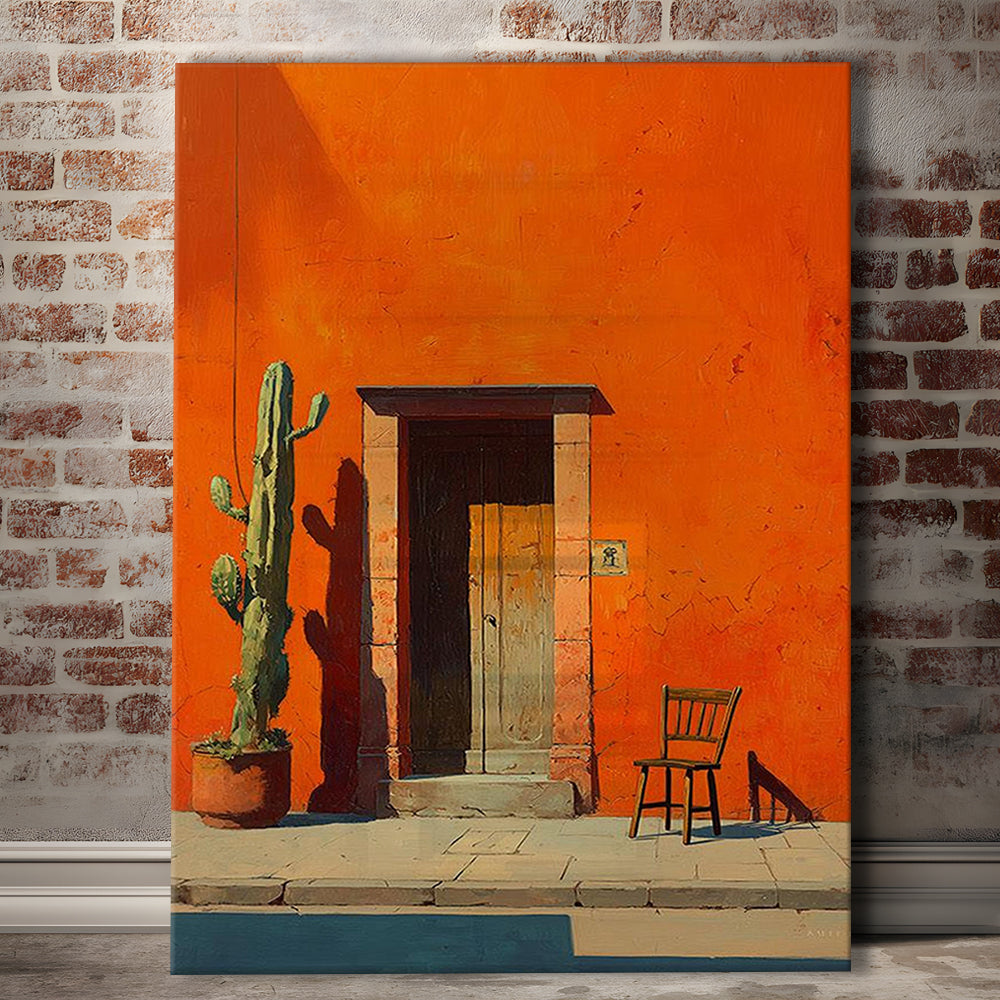 Mexican Wall Art Print, Cactus And Chair, Desert Boho Home Decor For Living Room, Cactus, Canvas Print, Canvas Decor