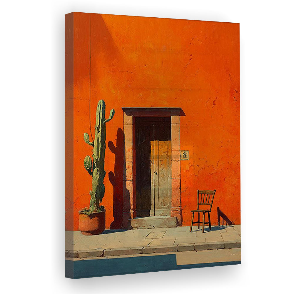 Mexican Wall Art Print, Cactus And Chair, Desert Boho Home Decor For Living Room, Cactus, Canvas Print, Canvas Decor