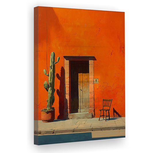 Mexican Wall Art Print, Cactus And Chair, Desert Boho Home Decor For Living Room, Cactus, Canvas Print, Canvas Decor