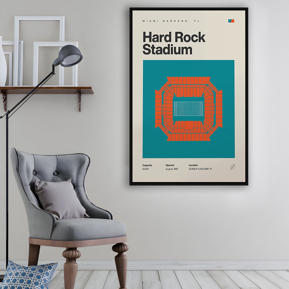 Miami Dolphins Stadium Print, Hard Rock Stadium Print, Man Cave Gift, Floating Framed Canvas Print Wall Art