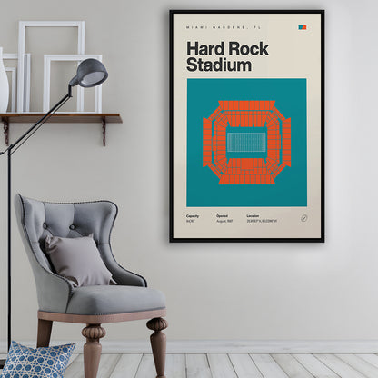 Miami Dolphins Stadium Print, Hard Rock Stadium Print, Man Cave Gift, Floating Framed Canvas Print Wall Art