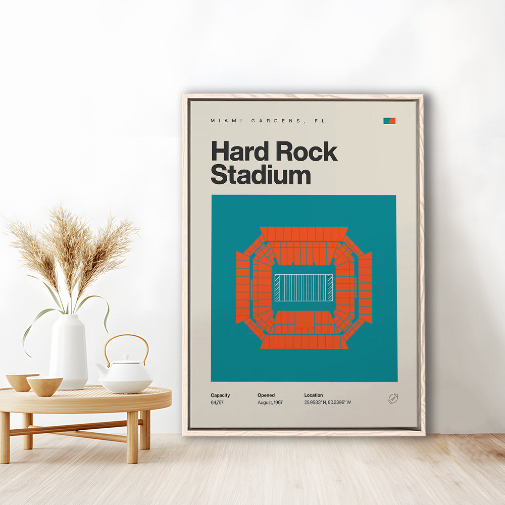 Miami Dolphins Stadium Print, Hard Rock Stadium Print, Man Cave Gift, Floating Framed Canvas Print Wall Art