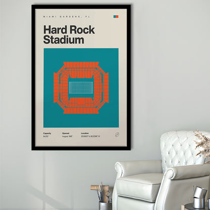 Miami Dolphins Stadium Print, Hard Rock Stadium Print, Gifts for him, Sport Art, Framed Art Print Wall Decor