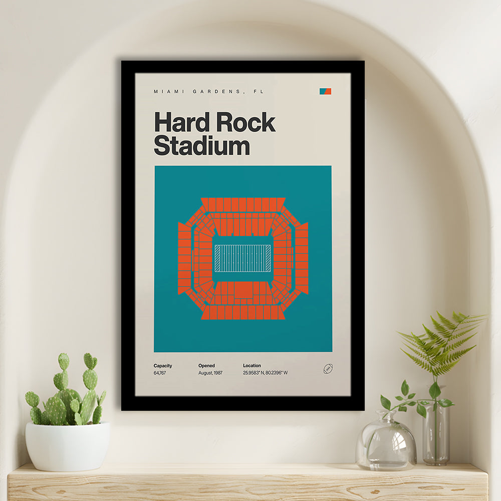 Miami Dolphins Stadium Print, Hard Rock Stadium Print, Gifts for him, Sport Art, Framed Art Print Wall Decor
