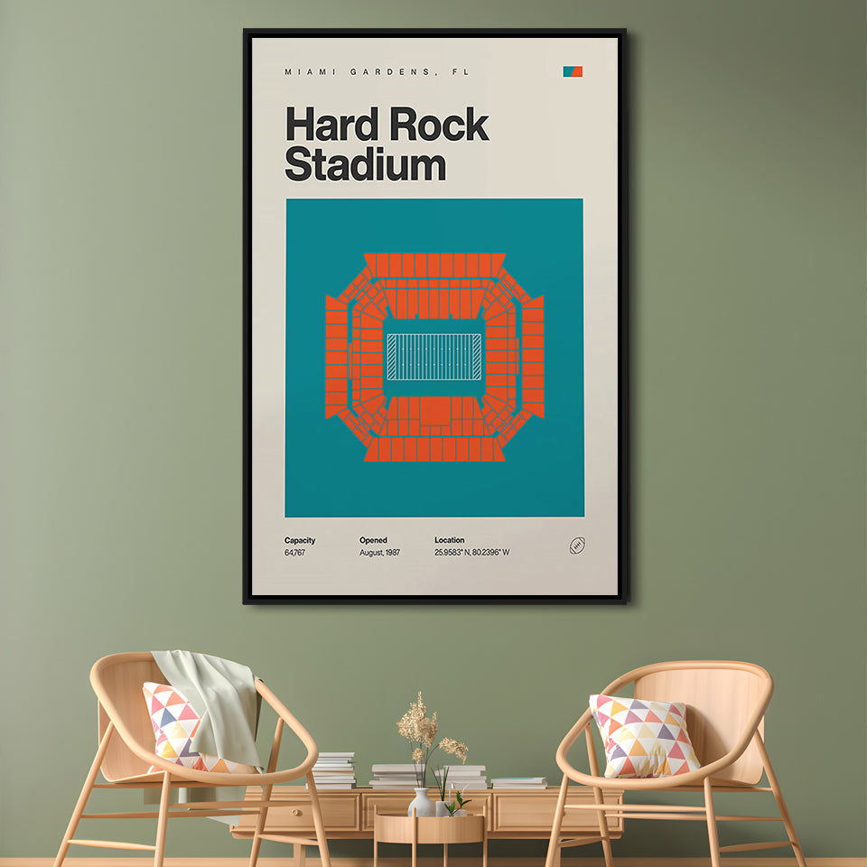 Miami Dolphins Stadium Print, Hard Rock Stadium Print, Man Cave Gift, Floating Framed Canvas Print Wall Art