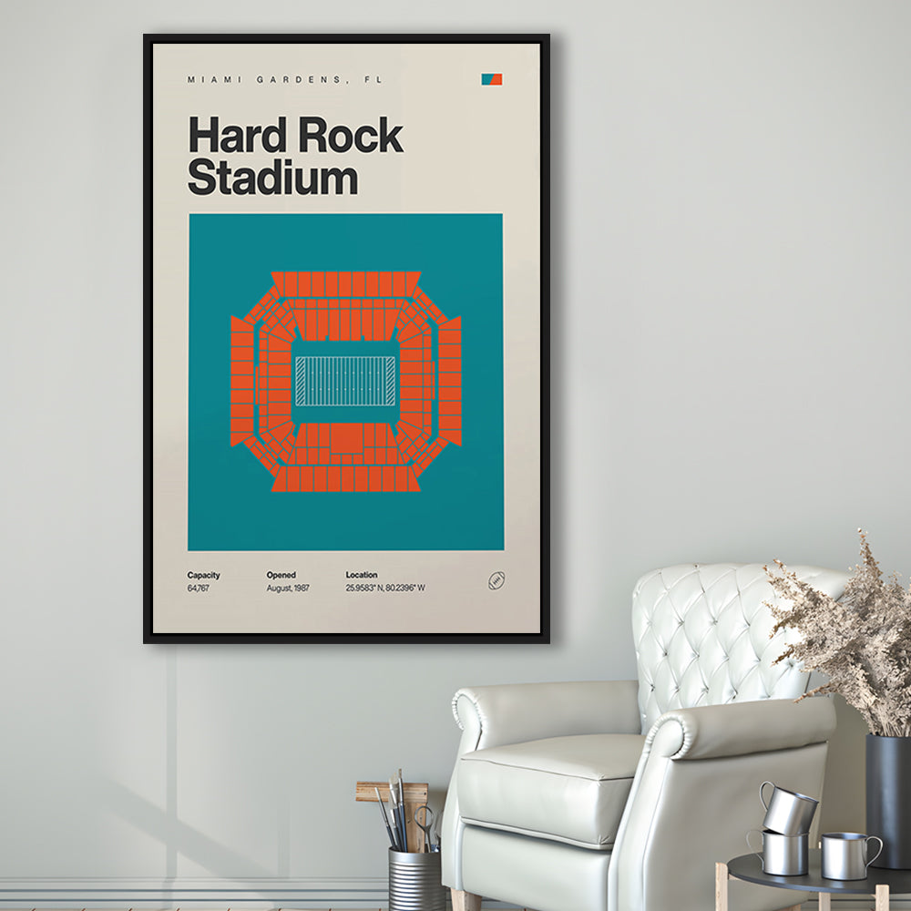 Miami Dolphins Stadium Print, Hard Rock Stadium Print, Man Cave Gift, Floating Framed Canvas Print Wall Art