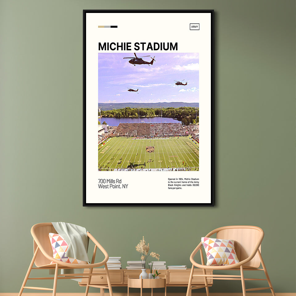 Michie Stadium Print, Army Black Knights Stadium Canvas Art, Man Cave Gift, Floating Framed Canvas Print Wall Art