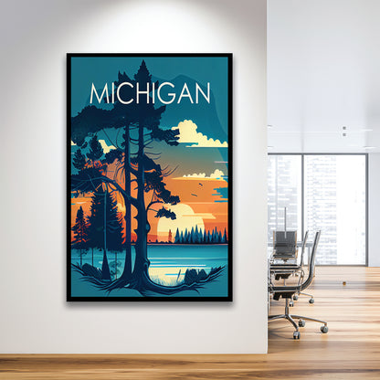 Michigan Retro Art Print, Michigan City Wall Art, Framed Art Print, Picture Framed, Painting Art
