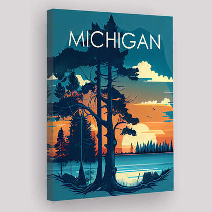 Michigan Retro Art Print, Michigan City Wall Art, Canvas Print, Painting Canvas, Living Room Decor