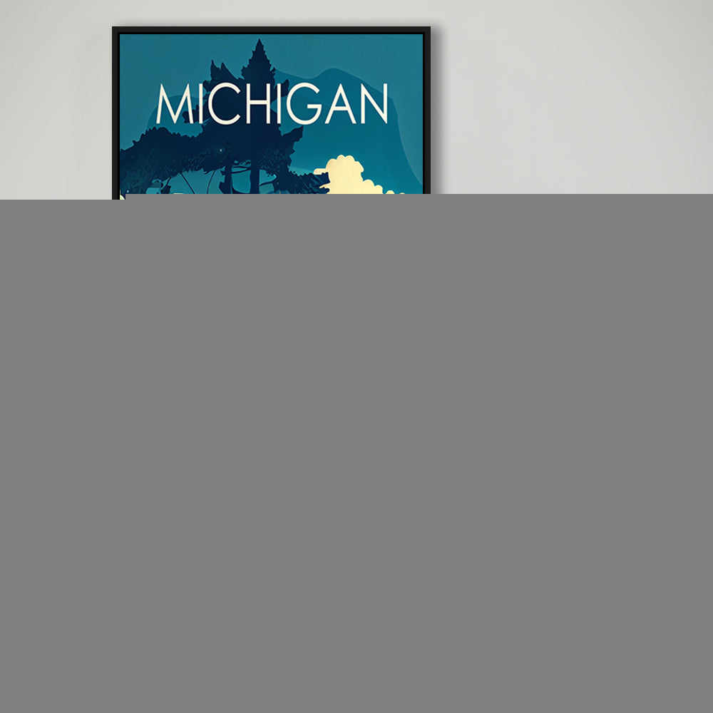 Michigan Retro Art Print, Michigan City Wall Art, Floating Framed Canvas Print, Framed Picture, Painting Canvas