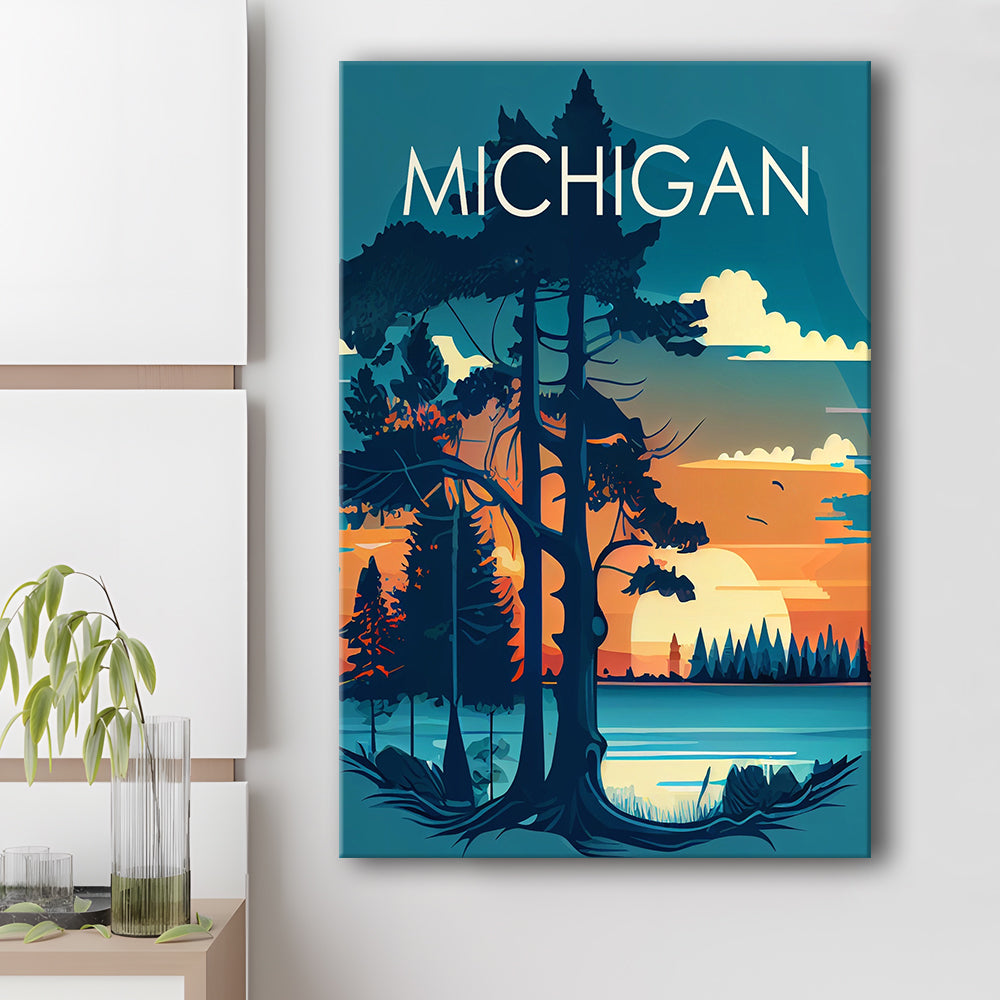 Michigan Retro Art Print, Michigan City Wall Art, Canvas Print, Painting Canvas, Living Room Decor