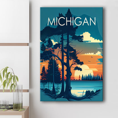 Michigan Retro Art Print, Michigan City Wall Art, Canvas Print, Painting Canvas, Living Room Decor