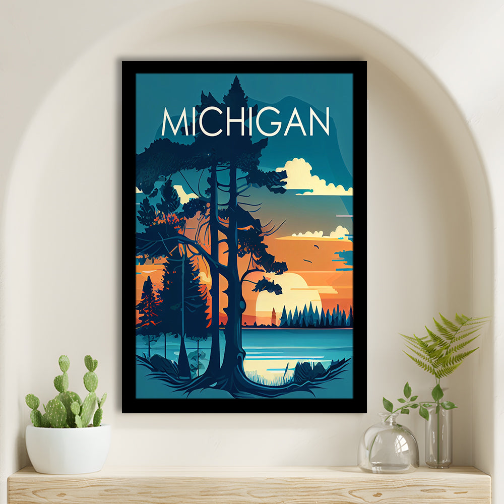 Michigan Retro Art Print, Michigan City Wall Art, Framed Art Print, Picture Framed, Painting Art