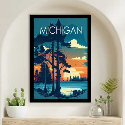 Michigan Retro Art Print, Michigan City Wall Art, Framed Art Print, Picture Framed, Painting Art