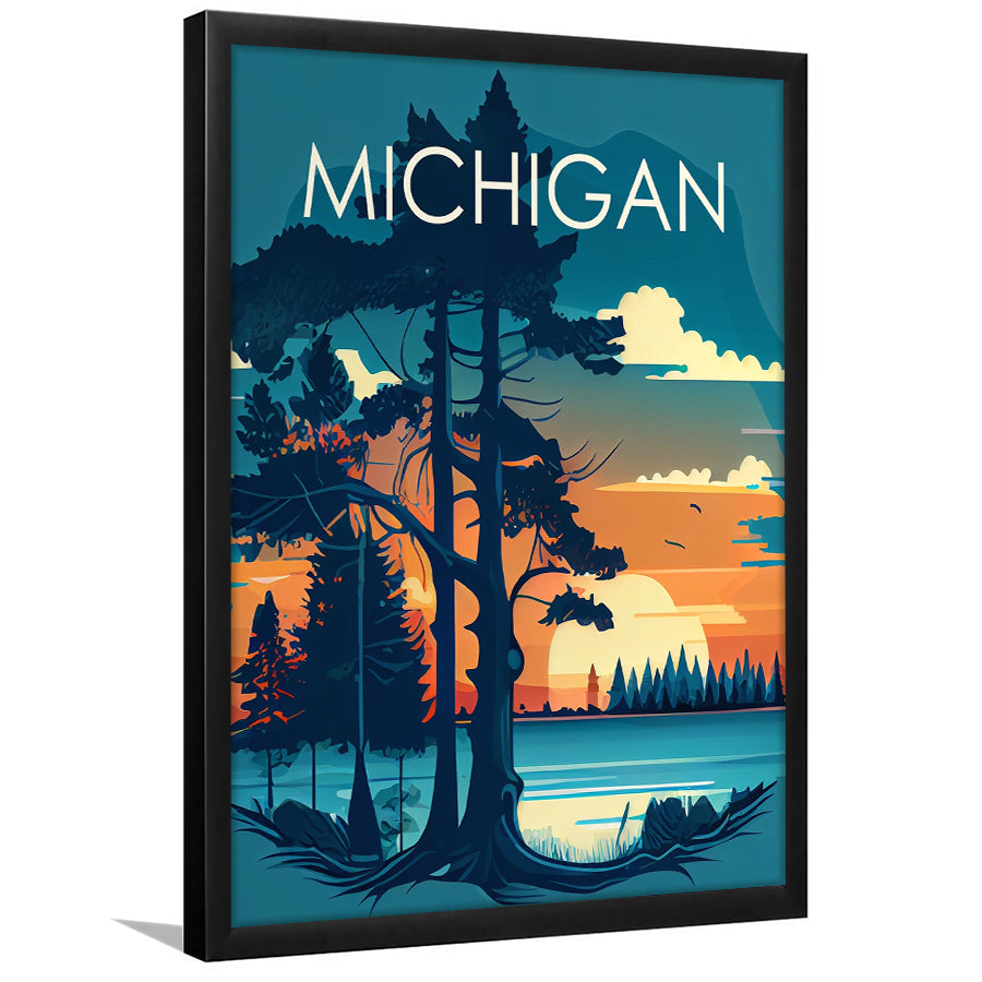 Michigan Retro Art Print, Michigan City Wall Art, Framed Art Print, Picture Framed, Painting Art