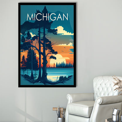 Michigan Retro Art Print, Michigan City Wall Art, Framed Art Print, Picture Framed, Painting Art