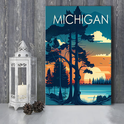 Michigan Retro Art Print, Michigan City Wall Art, Canvas Print, Painting Canvas, Living Room Decor