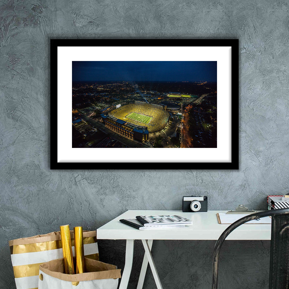 Michigan Stadium, Stadium Canvas, Sport Art, Fan Gifts, White Border Framed Art Print Wall Decor