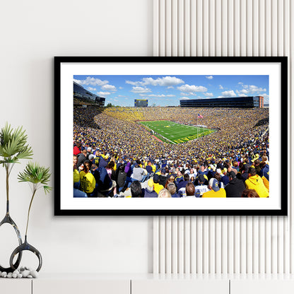 Michigan Stadium, Stadium Canvas, Sport Art, Gift for him, White Border Framed Art Print Wall Decor