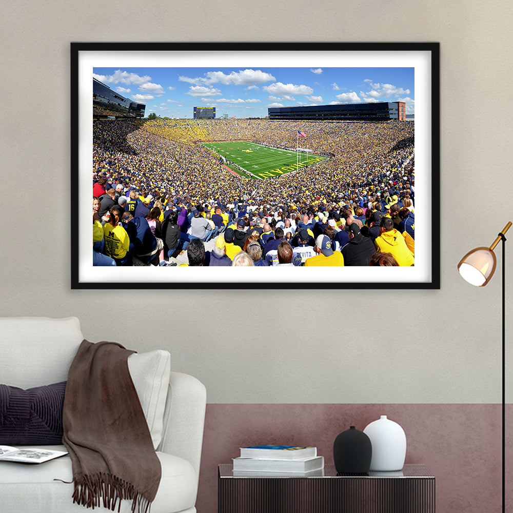 Michigan Stadium, Stadium Canvas, Sport Art, Gift for him, White Border Framed Art Print Wall Decor