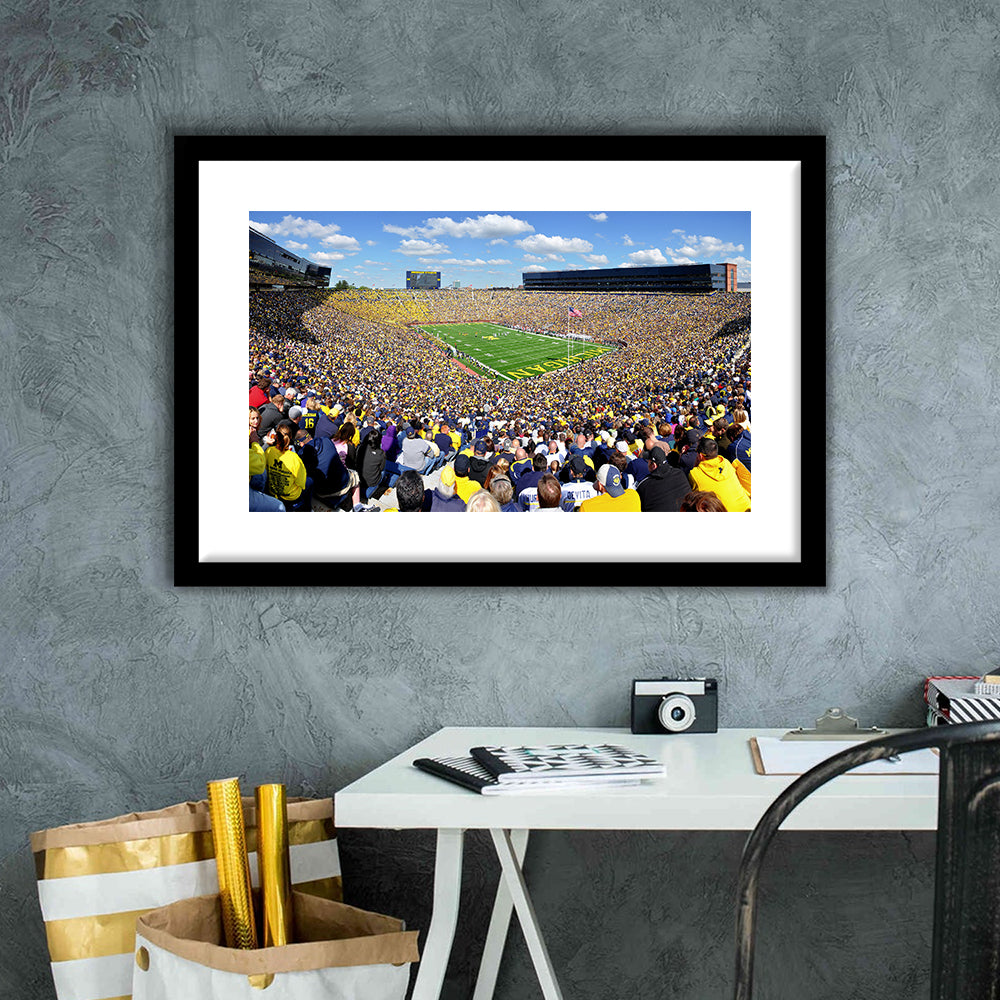 Michigan Stadium, Stadium Canvas, Sport Art, Gift for him, White Border Framed Art Print Wall Decor