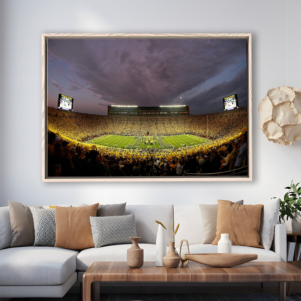 Michigan Wolverine Football, Stadium Canvas, Sport Art, Framed Canvas Print Wall Art, Floating Frame