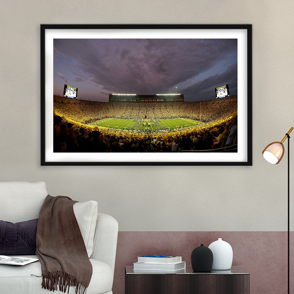 Michigan Wolverine Football, Stadium Canvas, Sport Art, Gift for him, White Border Framed Art Print Wall Decor