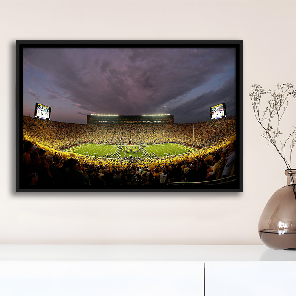 Michigan Wolverine Football, Stadium Canvas, Sport Art, Framed Canvas Print Wall Art, Floating Frame
