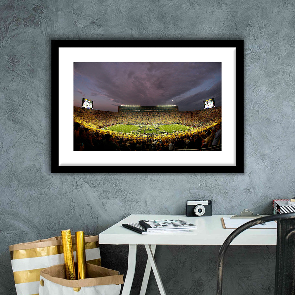 Michigan Wolverine Football, Stadium Canvas, Sport Art, Gift for him, White Border Framed Art Print Wall Decor