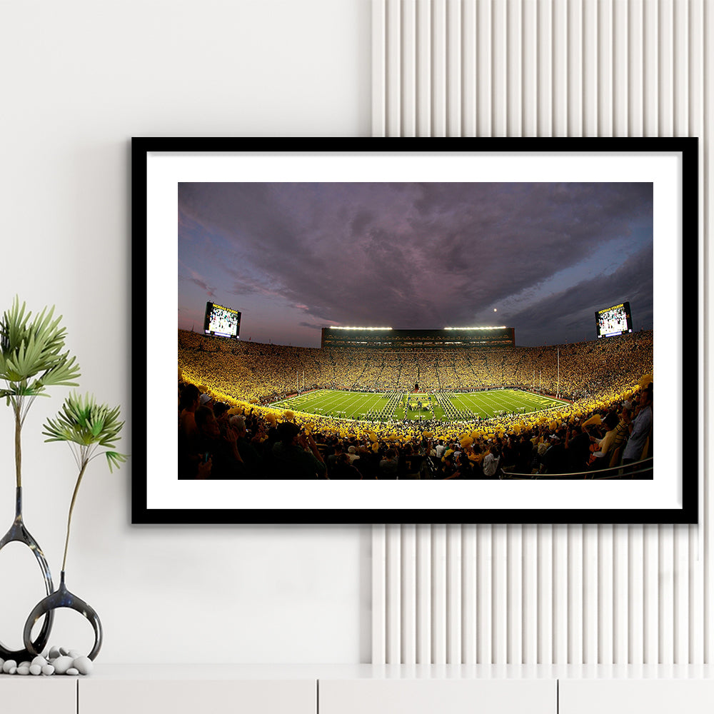 Michigan Wolverine Football, Stadium Canvas, Sport Art, Gift for him, White Border Framed Art Print Wall Decor