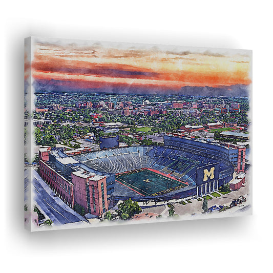 Michigan Wolverines, Michigan Painting Stadium Watercolor, Sport Art, Gifts for him, Canvas Print Wall Art