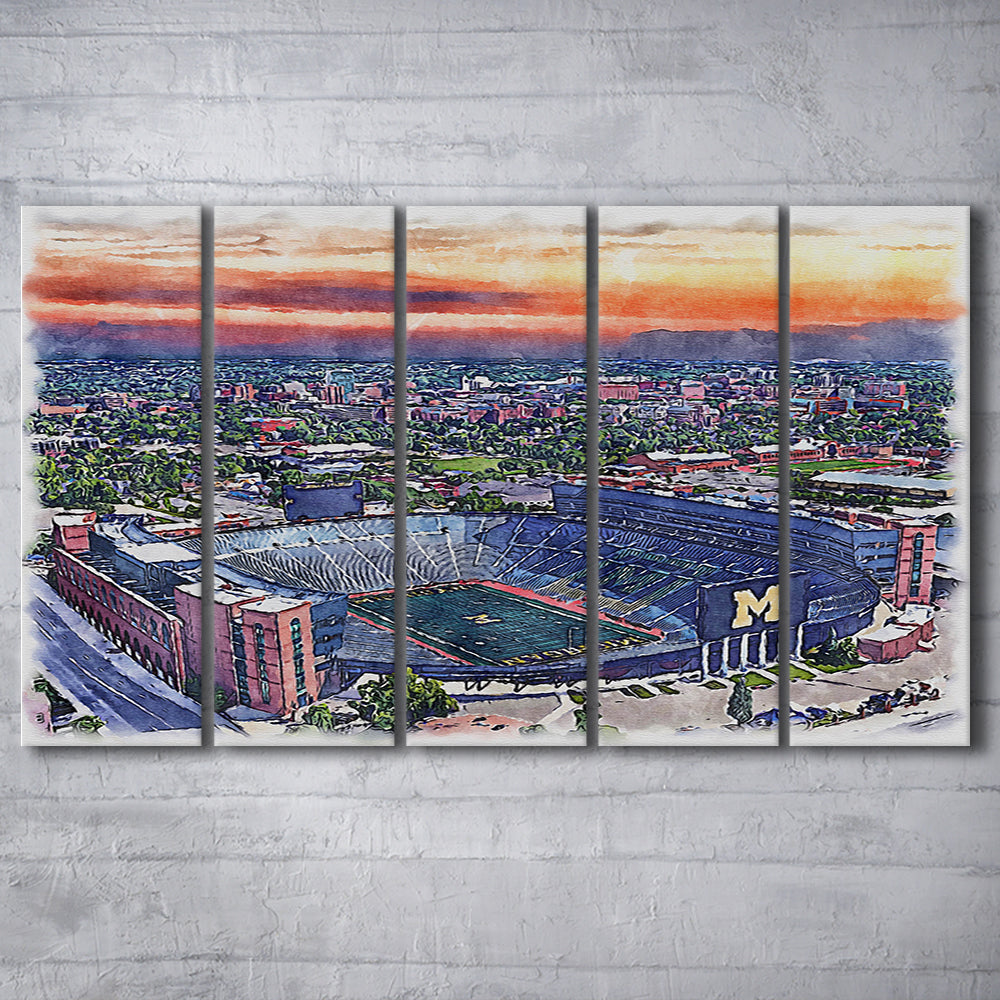 Michigan Wolverines, Michigan Painting Stadium Watercolor, Sport Art, Extra Large Canvas Print Wall Art