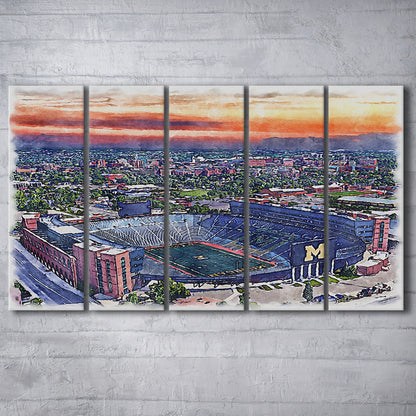 Michigan Wolverines, Michigan Painting Stadium Watercolor, Sport Art, Extra Large Canvas Print Wall Art