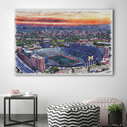 Michigan Wolverines, Michigan Painting Stadium Watercolor, Sport Art, Gifts for him, Canvas Print Wall Art