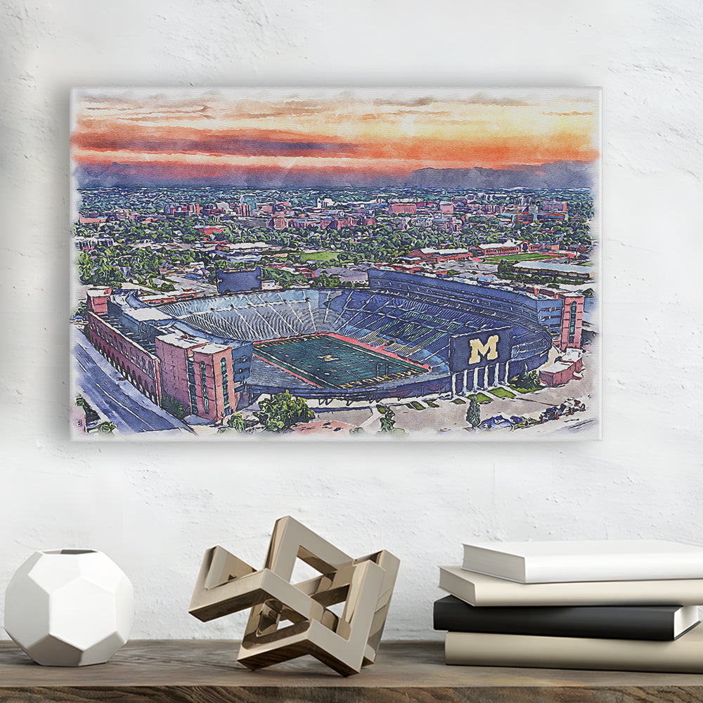 Michigan Wolverines, Michigan Painting Stadium Watercolor, Sport Art, Gifts for him, Canvas Print Wall Art