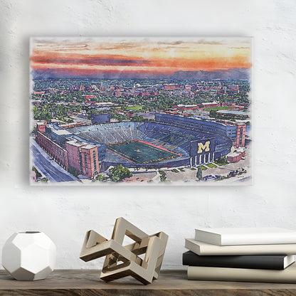 Michigan Wolverines, Michigan Painting Stadium Watercolor, Sport Art, Gifts for him, Canvas Print Wall Art