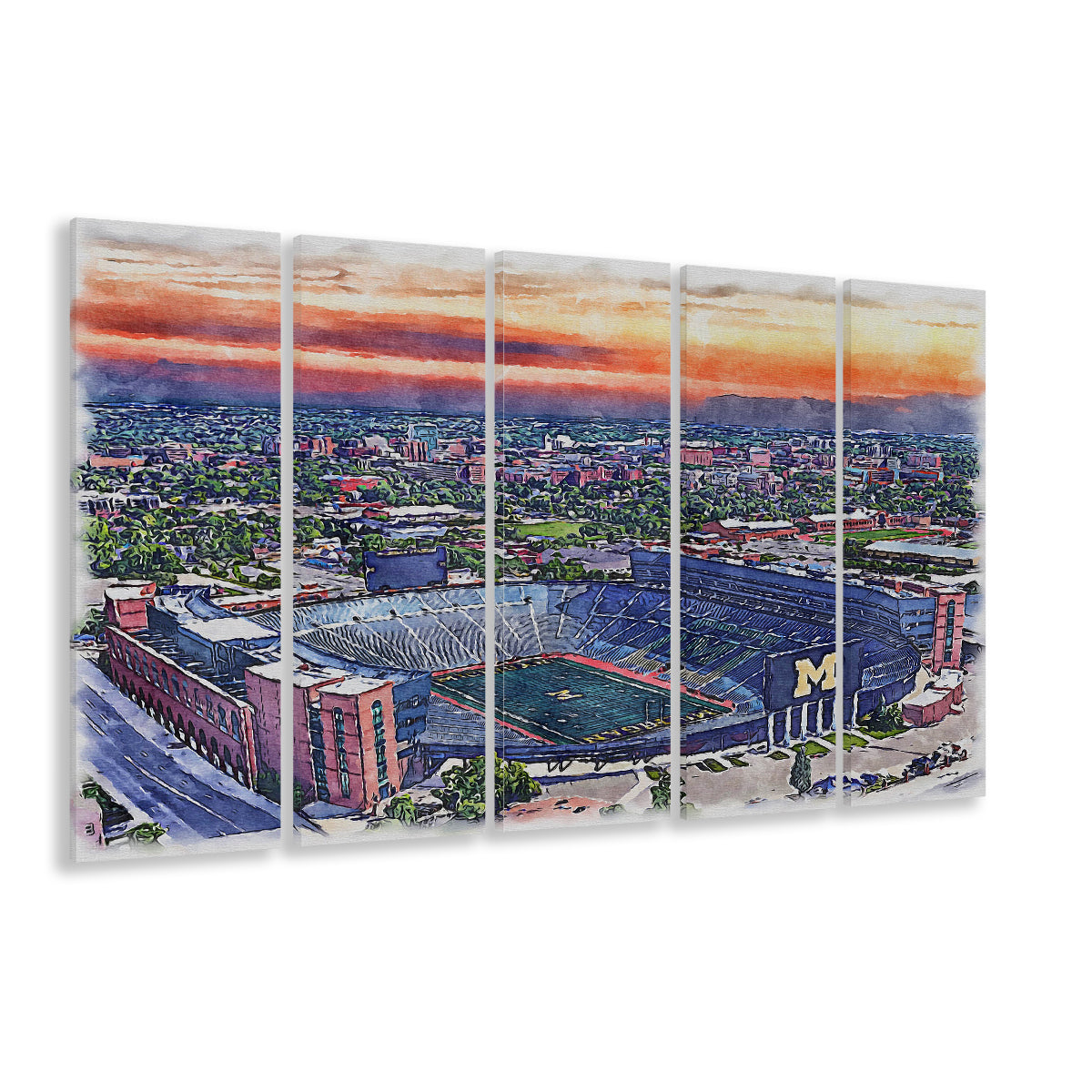 Michigan Wolverines, Michigan Painting Stadium Watercolor, Sport Art, Extra Large Canvas Print Wall Art