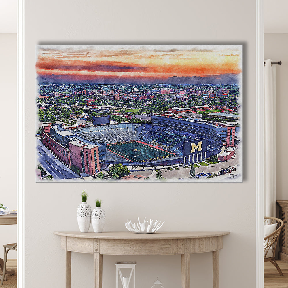 Michigan Wolverines, Michigan Painting Stadium Watercolor, Sport Art, Gifts for him, Canvas Print Wall Art
