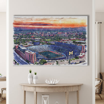 Michigan Wolverines, Michigan Painting Stadium Watercolor, Sport Art, Gifts for him, Canvas Print Wall Art