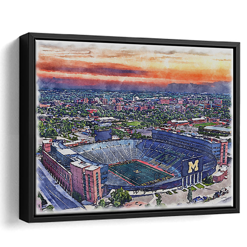 Michigan Wolverines, Michigan Painting Stadium Watercolor, Sport Gift Art, Framed Canvas Print Wall Art