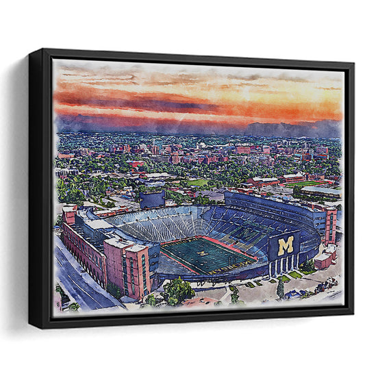 Michigan Wolverines, Michigan Painting Stadium Watercolor, Sport Gift Art, Framed Canvas Print Wall Art