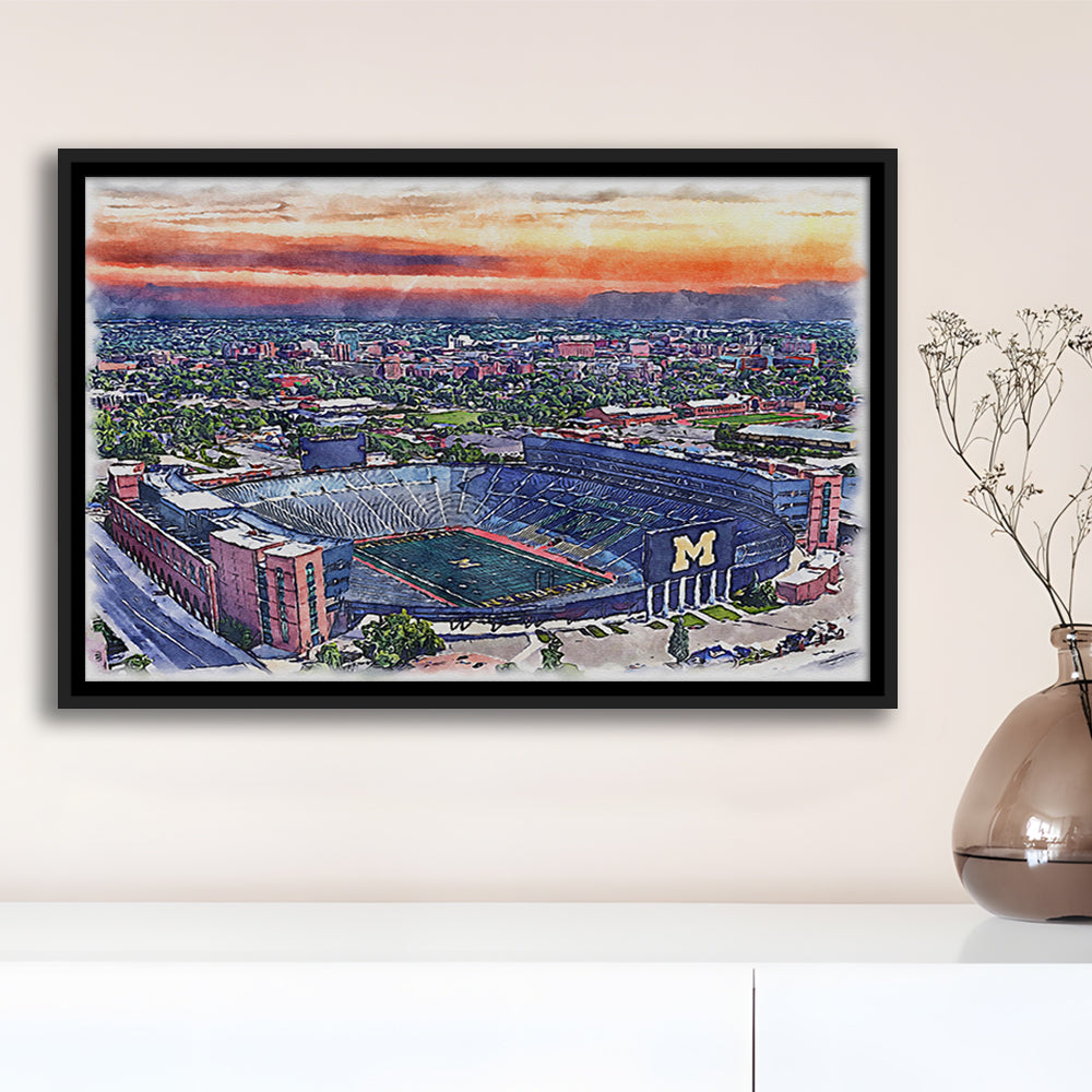 Michigan Wolverines, Michigan Painting Stadium Watercolor, Sport Gift Art, Framed Canvas Print Wall Art