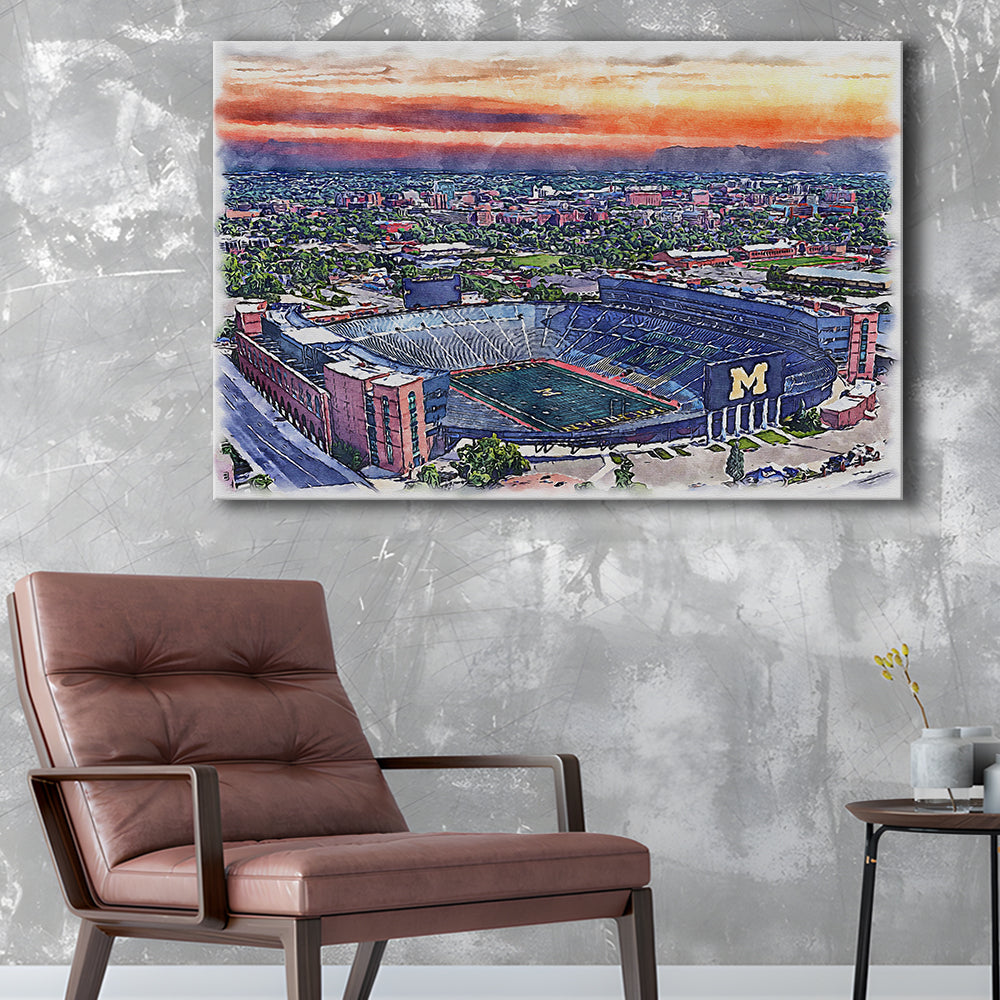 Michigan Wolverines, Michigan Painting Stadium Watercolor, Sport Art, Gifts for him, Canvas Print Wall Art