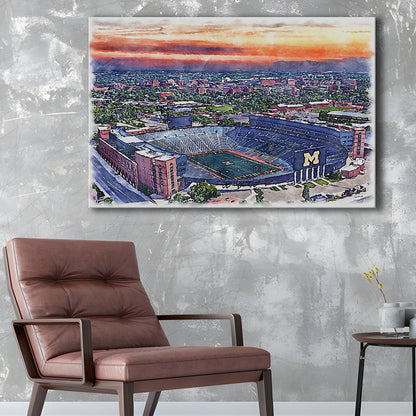 Michigan Wolverines, Michigan Painting Stadium Watercolor, Sport Art, Gifts for him, Canvas Print Wall Art