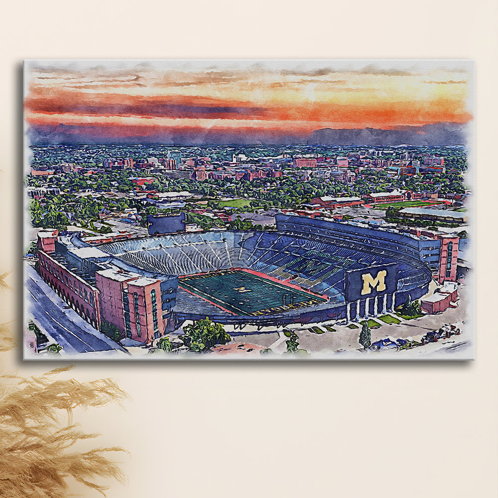 Michigan Wolverines, Michigan Painting Stadium Watercolor, Sport Art, Gifts for him, Canvas Print Wall Art