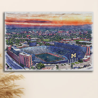 Michigan Wolverines, Michigan Painting Stadium Watercolor, Sport Art, Gifts for him, Canvas Print Wall Art
